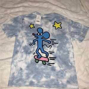 Sky Blue Tie-Dye Kids Tee with Skating Mouse